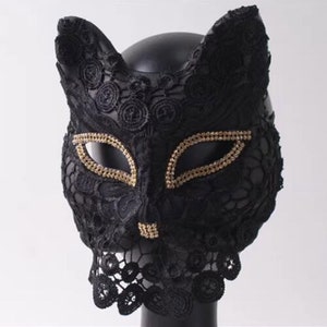 Masquerade Mask ,Adult Dance Lace Mask ,Black Lace Mask ,Black Cat Ear Mask ,Party Mask ,Cat Mask ,Halloween Mask Bild 3