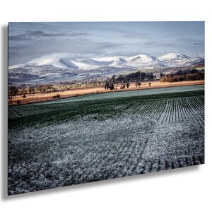 Snow-Covered Angus Glens Landscape - Scenic Winter Farmland Photography Print, Scottish Highlands Wall Art, Nature Home Decor Wall Art Photo