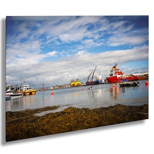 Montrose Harbour, Angus, Scotland – North Sea Oil Supply Ships and Leisure Vessels on a Sunny Day, Coastal Photo Print Home Decor Wall Art.
