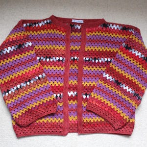 Handmade stripe multicoloured jacket, Knit Crochet Coat, wide sleeves | boho style | Anni & Amie