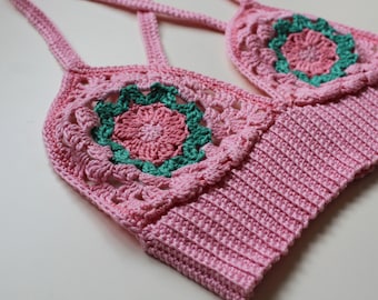 Top de crochet rosa hecho a mano top bikini top festival vacaciones en la playa top Anni & Amie hecho con amor