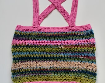 Crochet pink stripe halter neck handmade top Anni & Amie | festival | travelling | unique boutique design