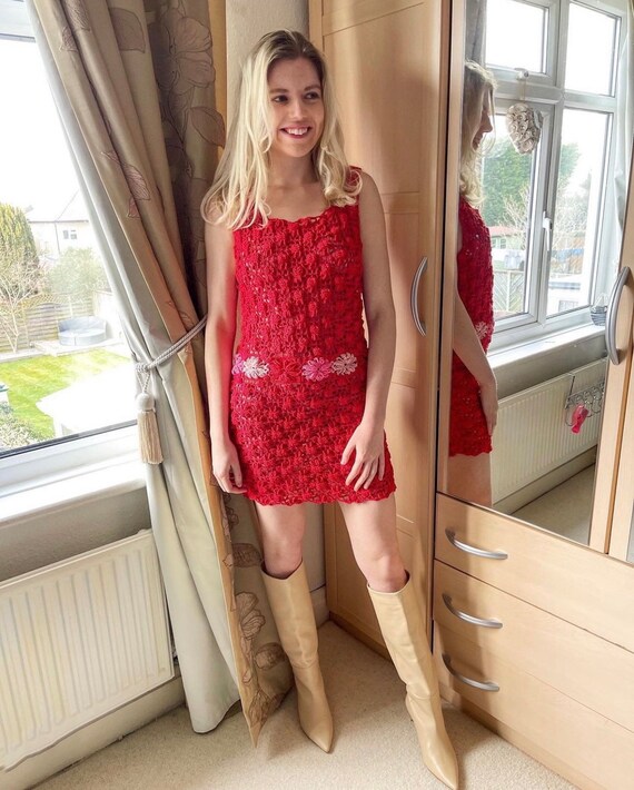 Crochet dress red with flowers Crochet dress red with flowers