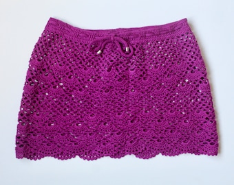Pink crochet skirt bikini cover up handmade in UK Anni & Amie