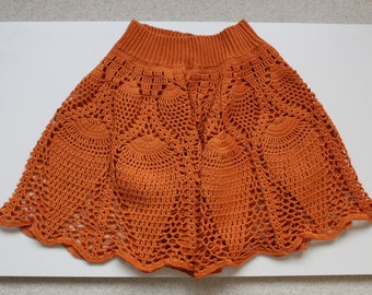 Handmade orange crochet skirt beach carefree boho style Anni & Amie unique item