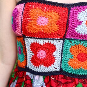 Handmade crochet cotton floral dress multicoloured