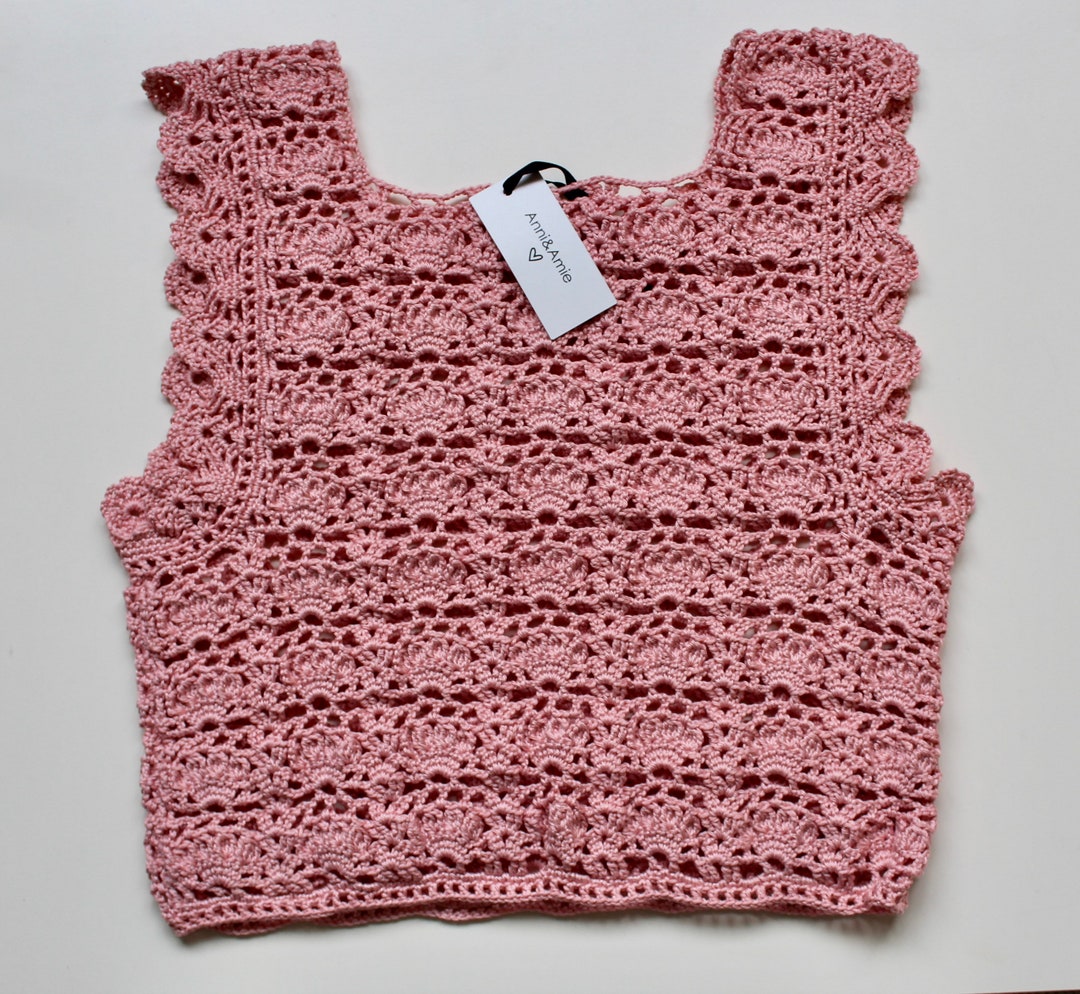 CROCHETED FRINGE ROSE TOP • reversible
