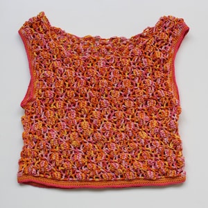 Pink and orange crochet crop top delicate unique design Anni & Amie handmade in UK