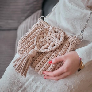 Crochet bag handmade with silver chain strap chic unique shoulder bag Anni & Amie made in UK