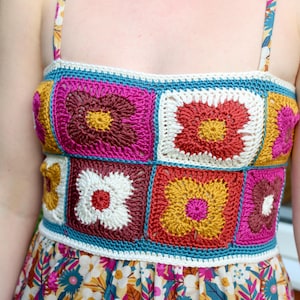 Handmade crochet cotton floral dress multicoloured