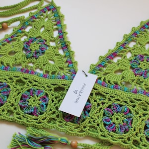 Crochet green festival bohemian top with corset back