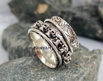 Sterlingzilveren Skull Spinner Ring: Gothic Biker Fidget Band