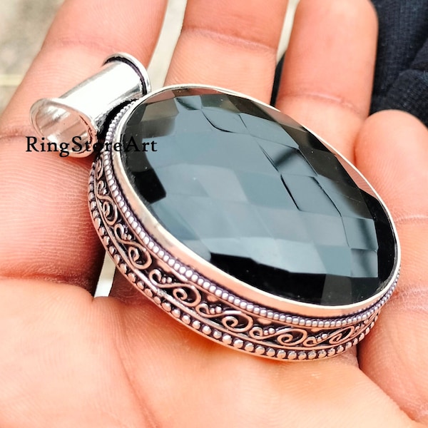 Black Onyx Pendant, Large Onyx Pendant, 925 Silver Pendant, Bohemian Handmade Pendant Jewelry For Women,New Year & Valentine ,silver jewelry