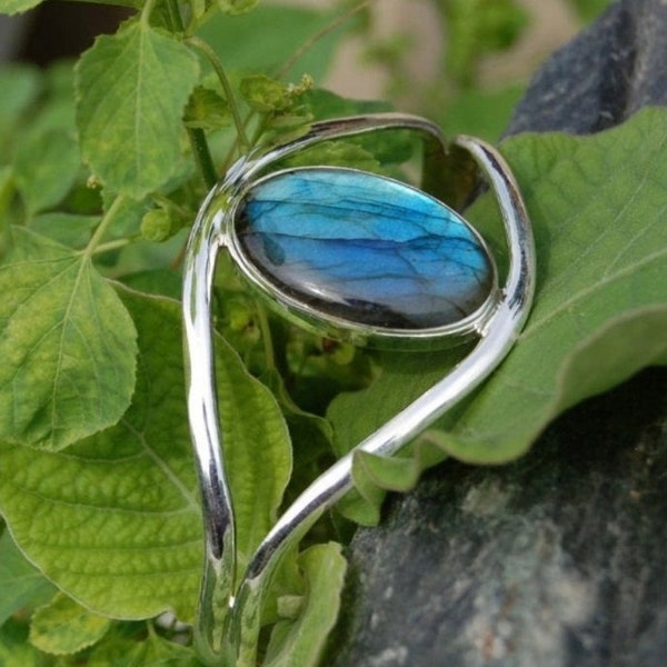 Labradorite Bangle, , Adjustable Bangle, Gemstone Bangle, 925 Sterling Silver Bangle  Natural Labradorite, Women Bangle, Labradorite Jewelry