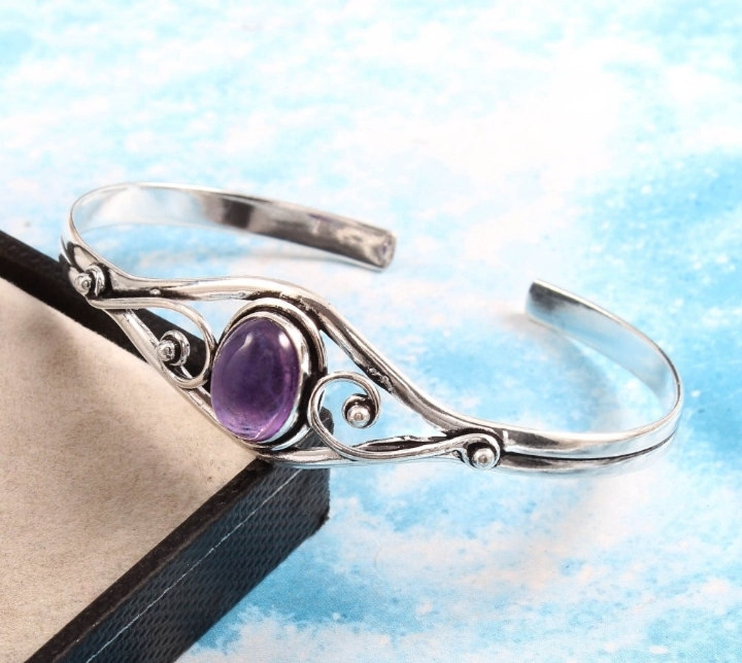 Amethyst Bangle, 925 Sterling Silver Gift Item,cuff Bangle, Handmade ...