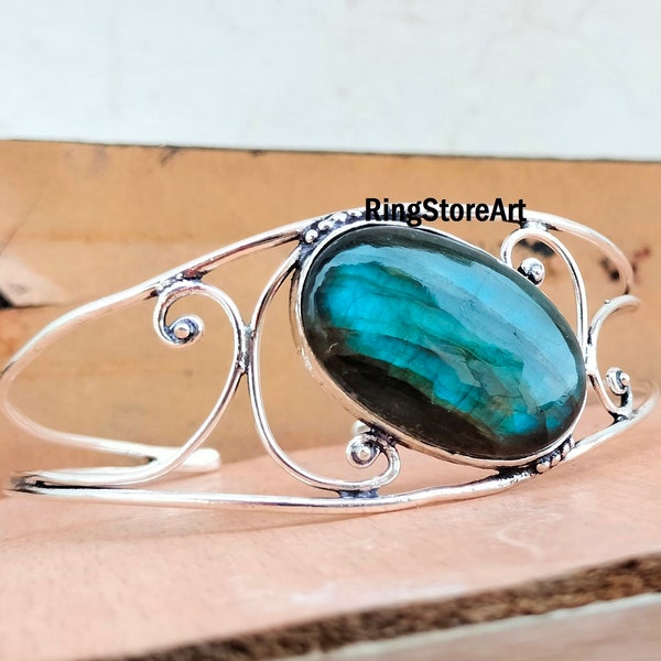 Labradorite Bangle, , Adjustable Bangle, Gemstone Bangle, 925 Sterling Silver Bangle Natural Labradorite, Women Bangle,silver item,