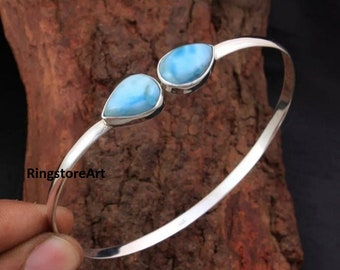 Dominican Republic Larimar Gemstone Bangle Bracelet 925 Sterling Silver Jewelry Handmade Bracelet, Statement Jewelry, Gift For Her