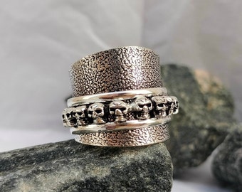 Sterlingzilveren schedel spinnerring: gothic angstband, meditatiesieraden