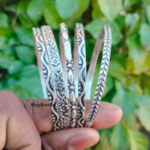 Handmade Sterling Silver Bangle Set: Heart Charm Bangles - Etsy