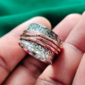 Three Tone Spinner Ring 925 Sterling Silver Spinner Rings For Women Spinner Ring Meditation Ring Handmade Spinner Ring Spinning Ring image 6