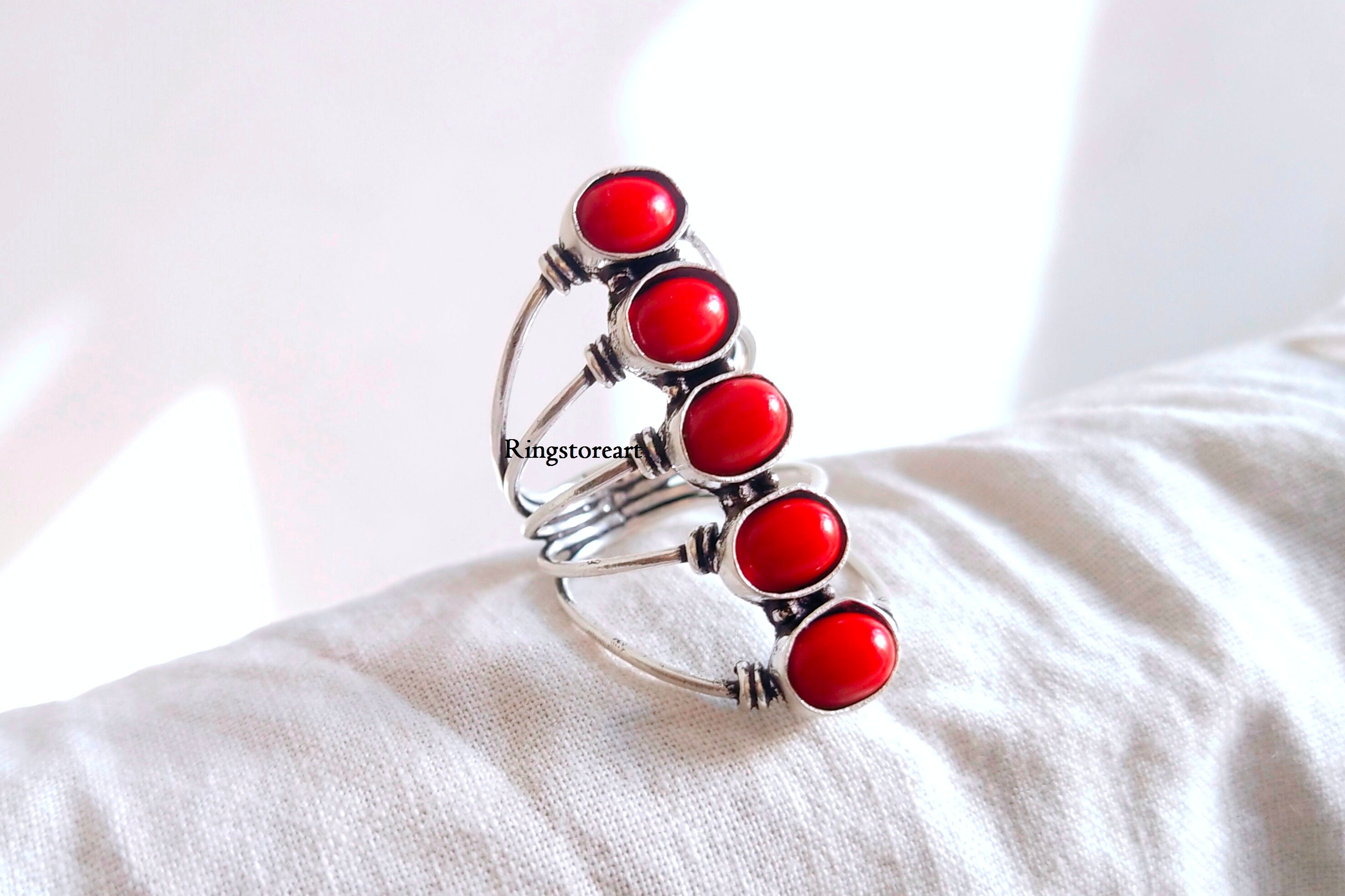7.25 Carat Certified Italian Red Coral – Monga Stone Stone Coral Ring