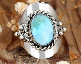 Larimar Ring, Unique Ring, 925 Silver Ring, Natural Larimar, Handmade Ring, Gemstone Ring, Dainty Ring, Boho Ring, Statement Ring