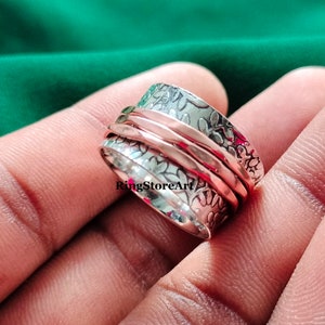 Three Tone Spinner Ring 925 Sterling Silver Spinner Rings For Women Spinner Ring Meditation Ring Handmade Spinner Ring Spinning Ring image 4