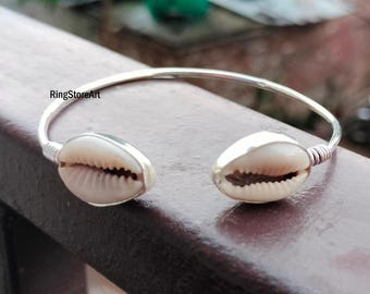 Cowrie Shell Bangle: Bohemian Beach Bracelet, Witchy Protection Charm