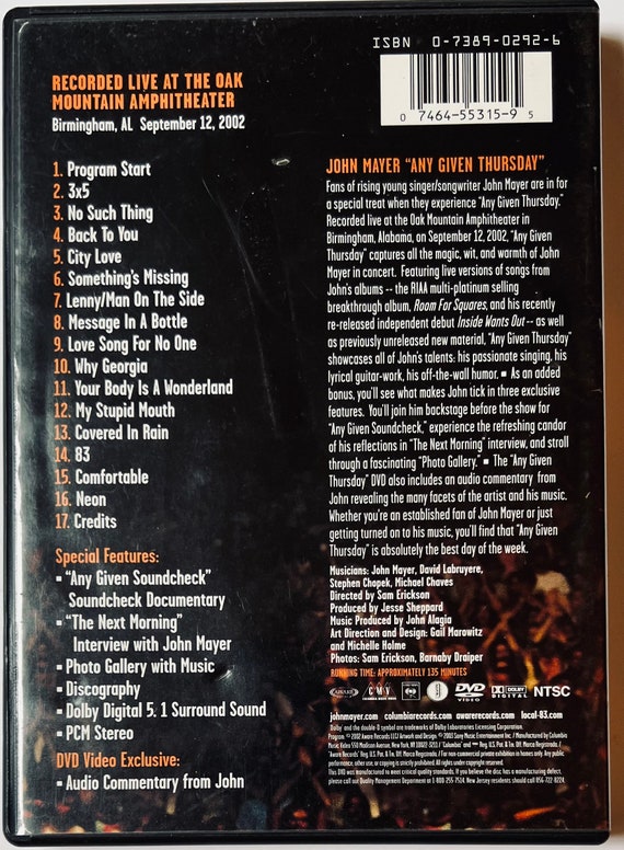 John Mayer - Any Given Thursday (DVD) - Etsy