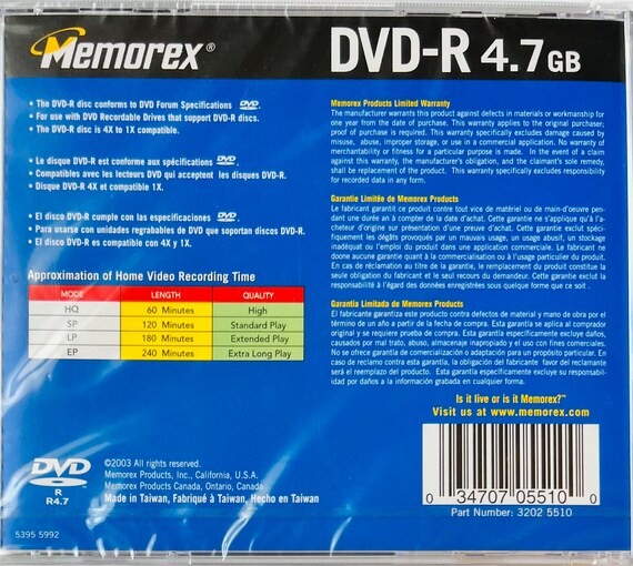 Memorex or Sony 4.7GB DVD-R Media new, Sealed -  Hong Kong