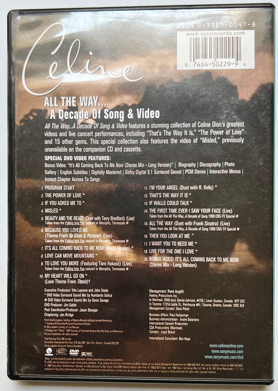 Celine Dion – All the Way A Decade of Song & Video (DVD) - Etsy
