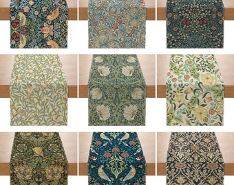 Chemin de table floral William Morris, décoration de cuisine de table à manger fleurs vintage, pour une table de famille, fête de vacances.