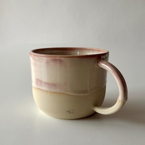 Handmade Ceramic Mug - Cream Stoneware with Pink Glaze, 10 oz Coffee Mug with Handle - Rustic Pottery Tea Cup, Food Safe Gift for Her