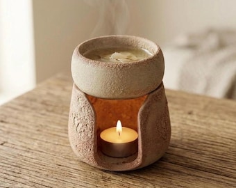 Handmade Ceramic Oil Burner – Stoneware Wax Melt Burner for Essential Oils – Minimal Aromatherapy Home Decor
