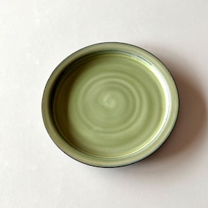 Handcrafted Black Stoneware Plate – 6” (15 cm), Green Glossy Glaze, Small Decorative & Functional Dish