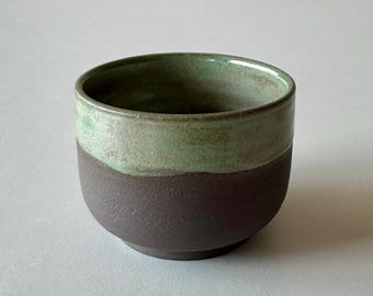 Handmade Black Stoneware Espresso Cup: Rustic Green Glaze Tumbler