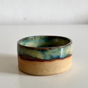 Bol de cerámica hecho a mano, bol de gres con esmalte azul verdoso, bol para servir artesanal, vajilla rústica moderna, bol de cerámica único