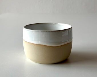 Handmade Stoneware Mug: Beige and White Glaze, Eco-Friendly Tea Cup