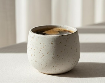 Speckled Stoneware White Cup – Handmade Cream Matte Ceramic – Minimal Wheel-Thrown Mug