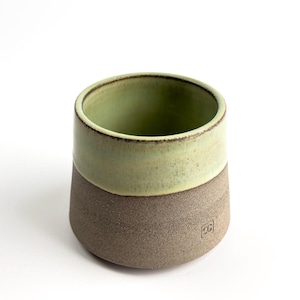 Handthrown Ceramic Mug: Gray Stoneware with Green Glaze