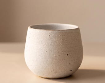 Handmade Ceramic Cup, Minimal Handleless Mug, Speckled Stoneware Coffee Cup, Modern Neutral Pottery, Wheel Thrown Artisan Cup