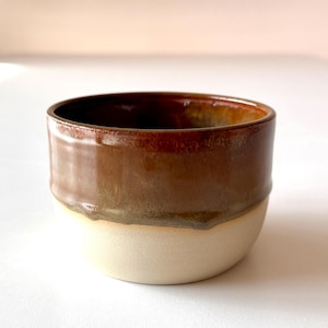 Handmade Stoneware Mug: Glossy Brown and Green Glaze, Minimalist Pottery