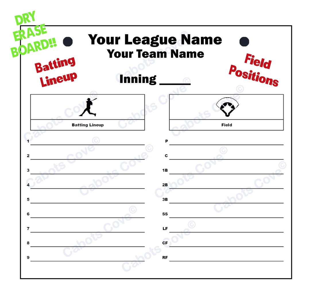 Baseball Softball Batting Order Whiteboard, Dry Erase Board, Lineup