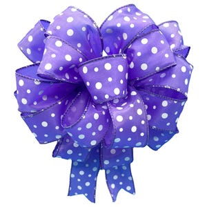 Purple Bow with White Polka Dots, Birthday Gift Bow, Halloween Decor