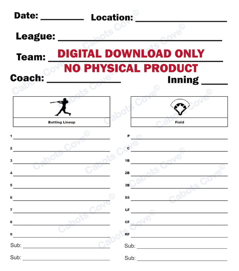 PRINTABLE Softball Batting Order Lineup Card Etsy