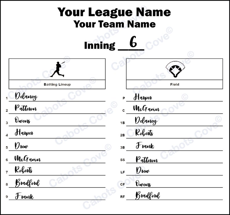 Baseball Softball Batting Order Whiteboard, Dry Erase Board, Lineup
