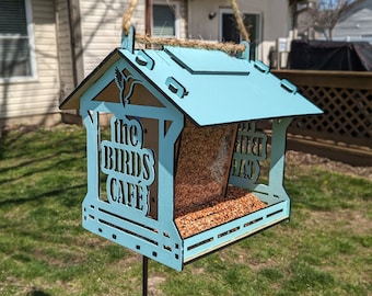 Wooden Bird Feeder with Acrylic Seed Dispenser, The Birds Cafe