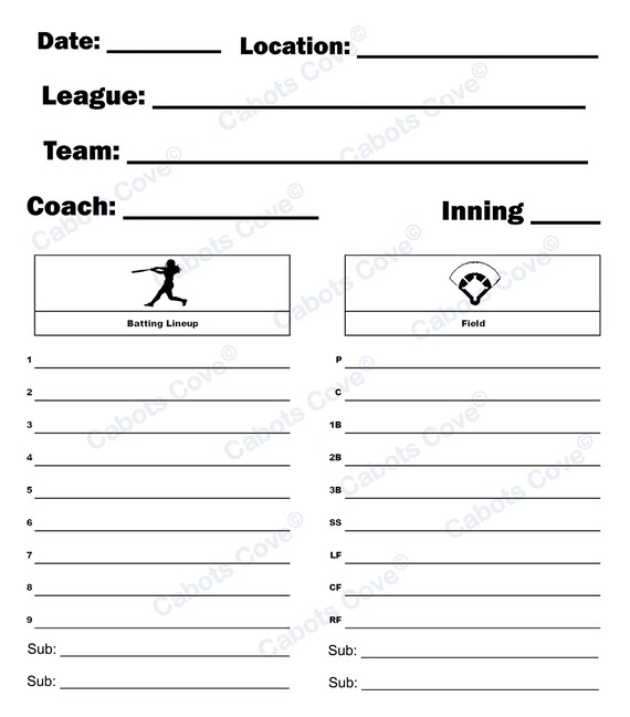 Blank Softball Lineup Cards Printable