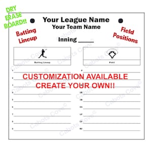 Baseball Softball Batting Order Whiteboard, Dry Erase Board, Lineup Card