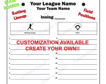 Baseball Softball Batting Order Whiteboard, Dry Erase Board, Lineup Card